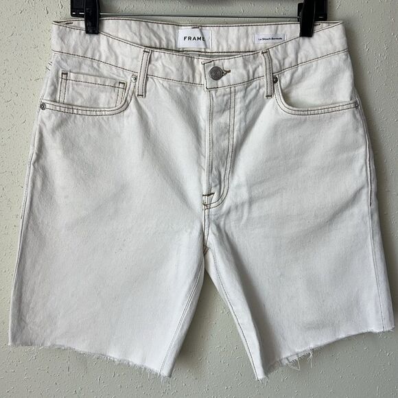 Frame Denim Le Slouch Bermuda Jean Shorts Ecru Size 27 - Picture 2 of 13